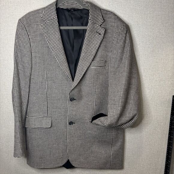 J. Peterman Men's 40R Houndstooth Wool/Cashmere Suit Jacket Sport Coat Blazer